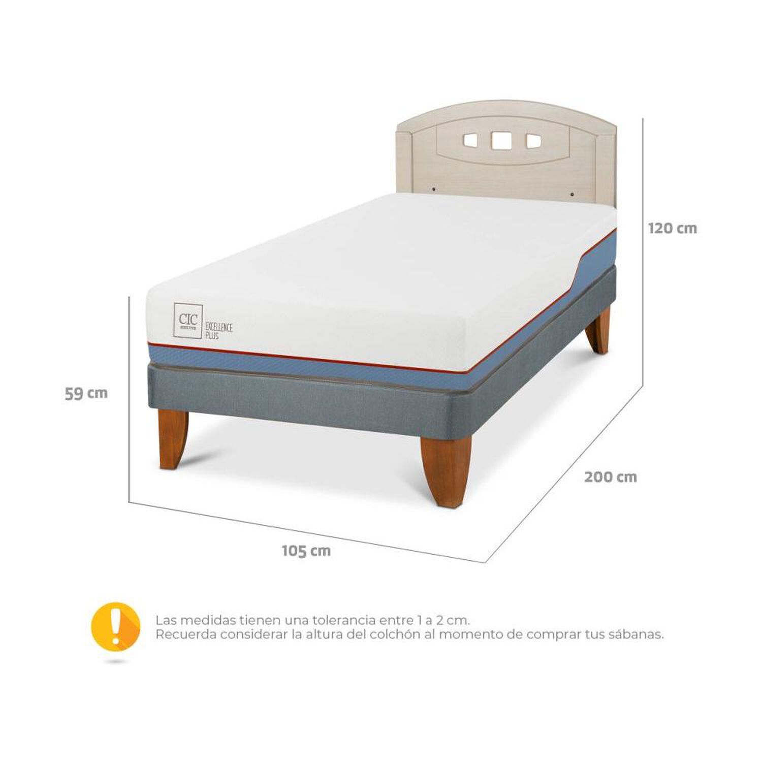 Cama Europea Cic Excellence Plus / 1.5 Plazas / Base Normal + Respaldo image number 3.0