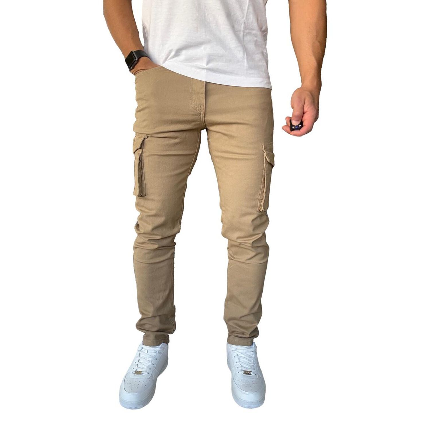 Pantal&oacute;n De Tela Cargo Slim Fit Mosaico Elasticado Caqui image number 2.0