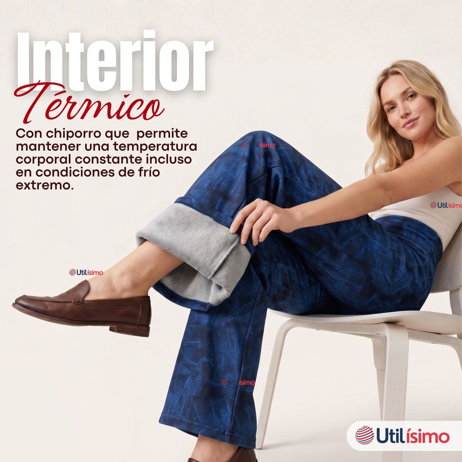 Pantal&oacute;n Polar Con Chiporro Palazzo Mujer Calza Elasticada T&eacute;rmica Azul image number 6.0
