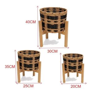 Set De 3 Maceteros Premium Con Bases De Madera
