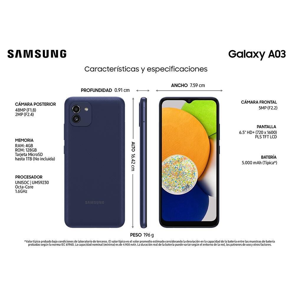Smartphone Samsung Galaxy A03 Azul / 128 Gb / Liberado image number 2.0