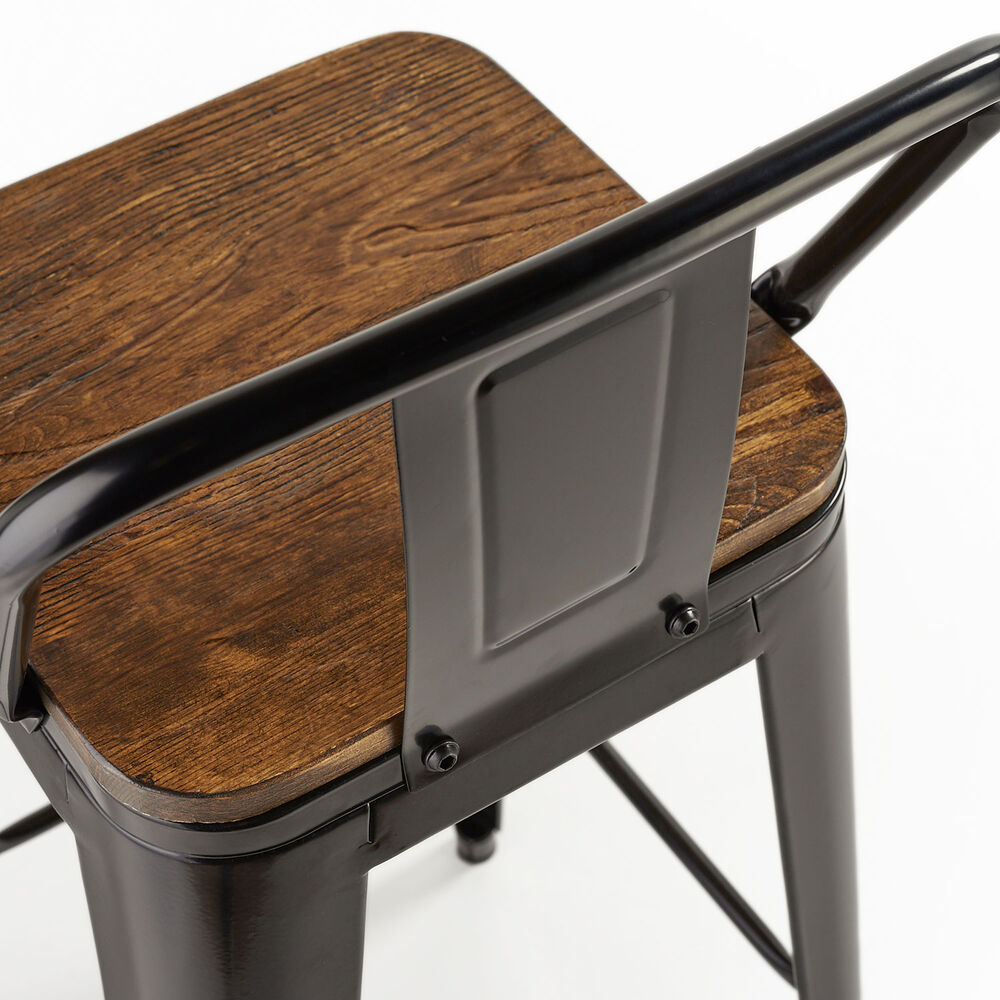Pack 4 Pisos De Bar Tolix Asiento De Madera Negro Novahus image number 4.0