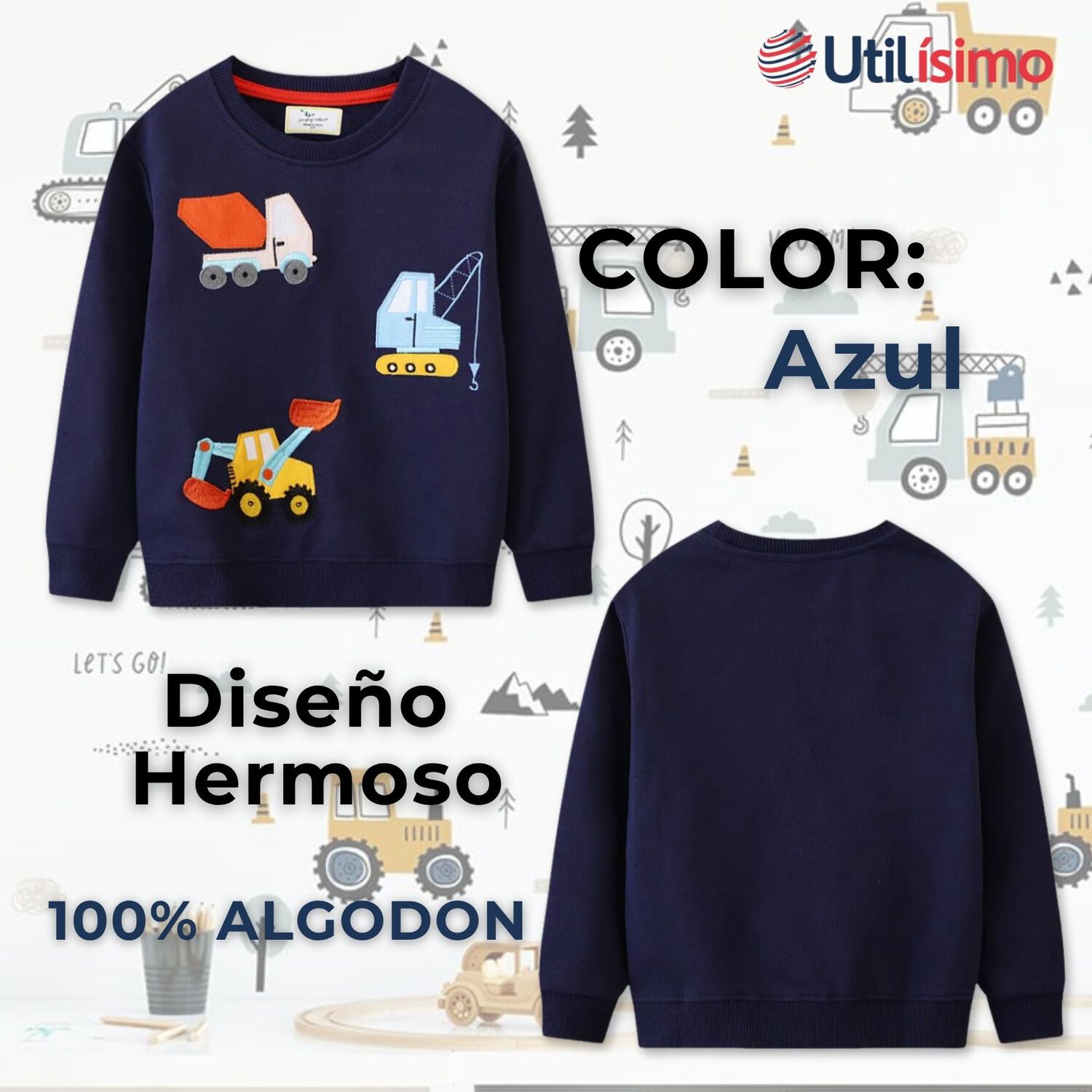 Poler&oacute;n Ni&ntilde;o Manga Larga 100% Algod&oacute;n Azul Gruas image number 1.0