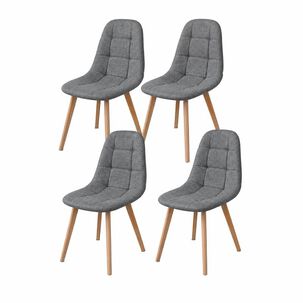 Pack 4 Silla Capiton&eacute; Lino N&oacute;rdica Con Patas De Madera Haya
