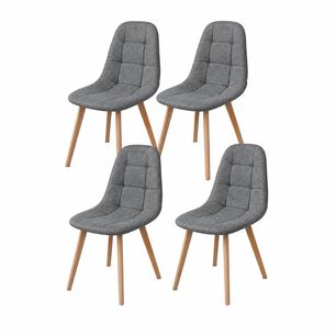 Pack 4 Silla Capiton&eacute; Lino N&oacute;rdica Con Patas De Madera Haya