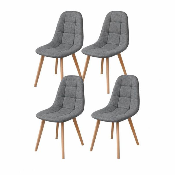 Pack 4 Silla Capiton&eacute; Lino N&oacute;rdica Con Patas De Madera Haya