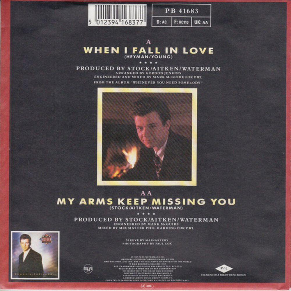 Rick Astley - My Arms Keep Missing You/when I Fall In Love | 7" Single Usado image number 1.0