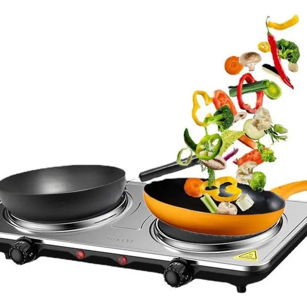 Cocina El&eacute;ctrica Encimera 2 Platos Acero Inoxidable 2000w Port&aacute;til image number 0.0