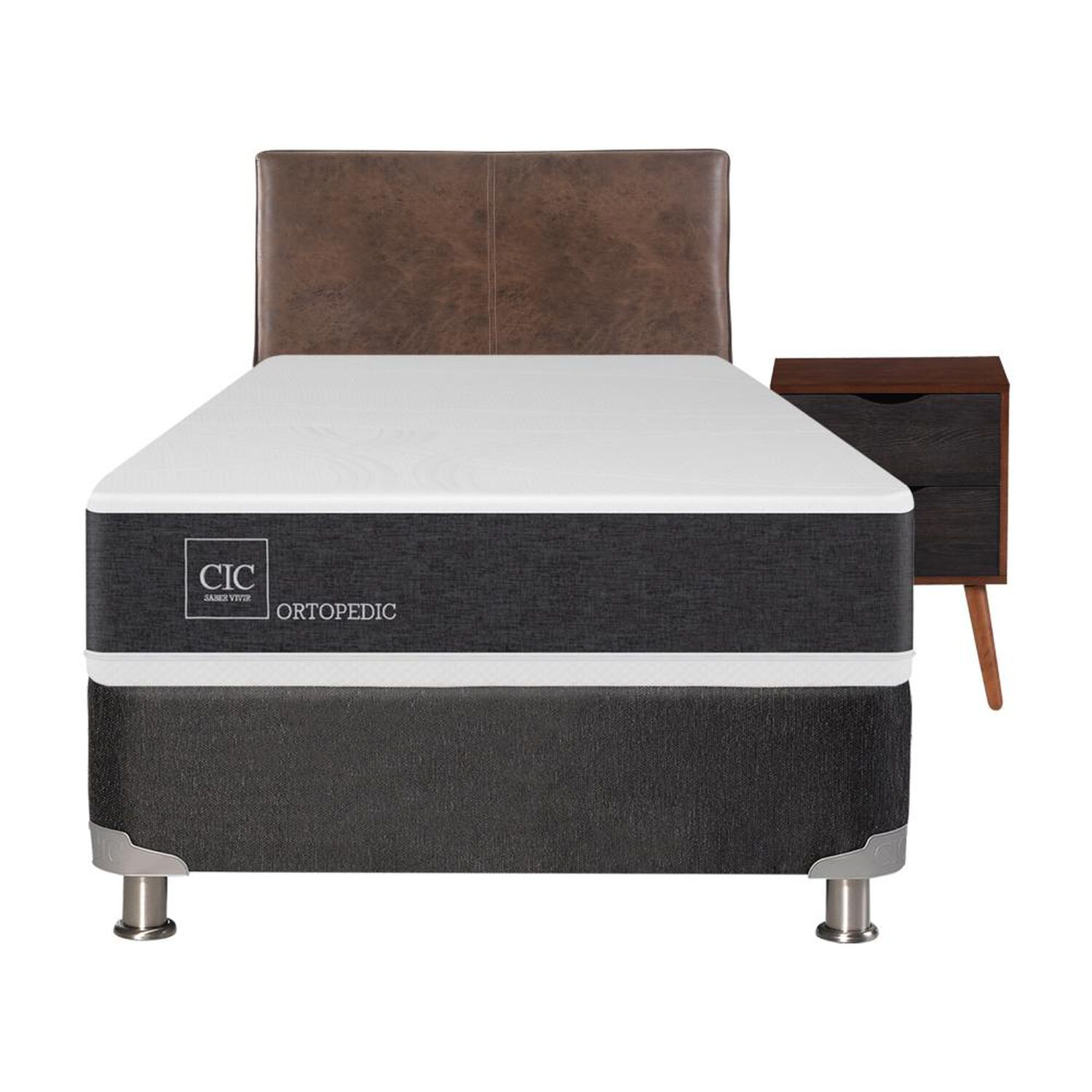 Box Spring Cic Ortopedic / 1.5 Plazas / Base Normal + Set De Maderas image number 0.0