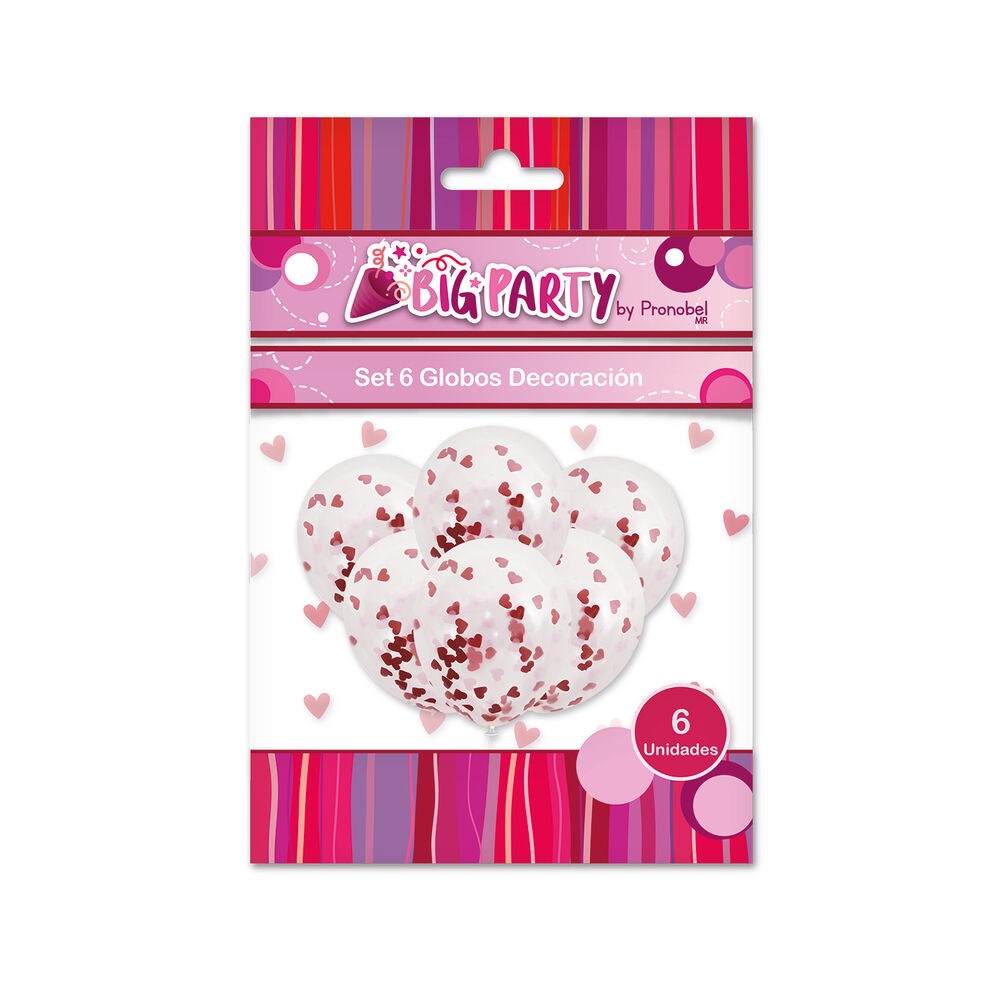Set 6 Globos Con Confetti Corazon San Valentin Big Party image number 0.0
