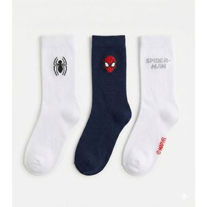Tripack Calcetines Escolares Ni&ntilde;o Spiderman Blanco Marvel