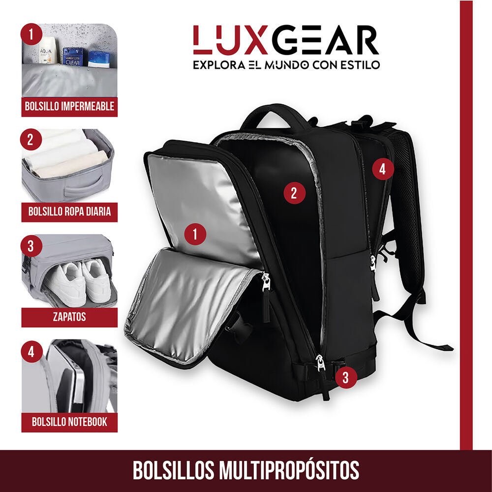 Mochila De Viaje Luxgear Nomadlife Impermeable Cabina - Negro image number 2.0