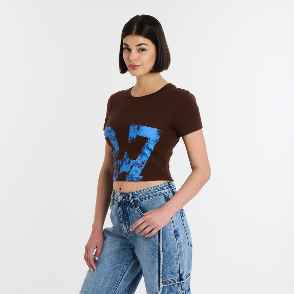 Polera Crop Print Manga Corta Cuello Redondo Mujer Rolly Go image number 2.0