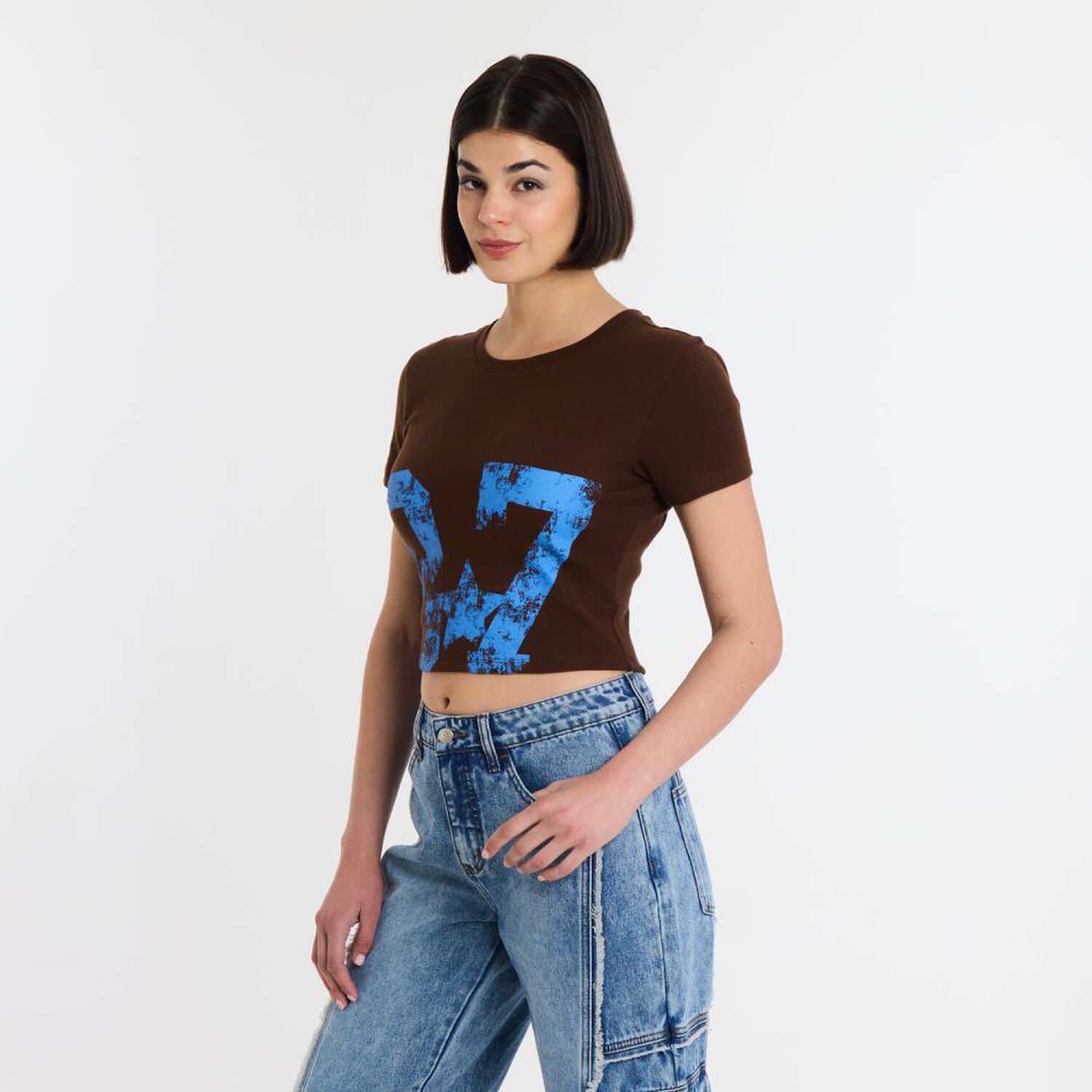 Polera Crop Print Manga Corta Cuello Redondo Mujer Rolly Go image number 2.0