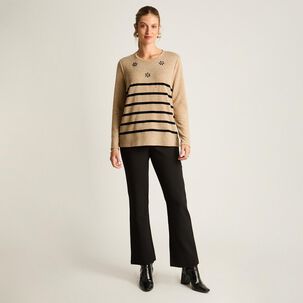 Sweater Manga Larga Con Strass Cuello Redondo Mujer Lorenzo Di Pontti