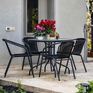 Set Terraza Maceio 4 Sillas + Mesa Vidrio 80x70 Cm Negro