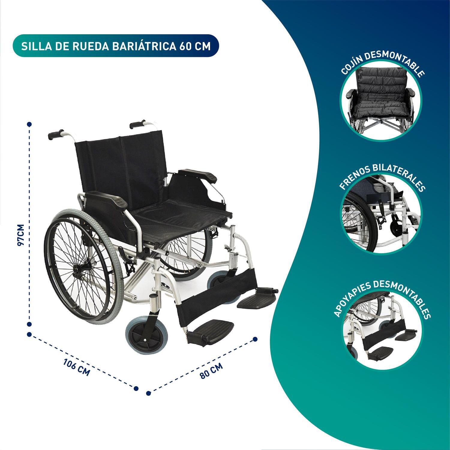Silla De Ruedas Sobrepeso Bariatrica Full Deluxe 60cm image number 1.0