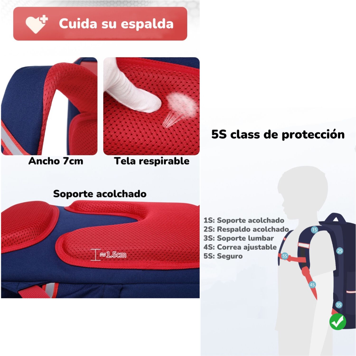 Mochila Escolar Infantil Impermeable 5s Roja Lubabycas image number 3.0