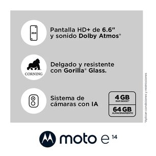 Smartphone Motorola Moto E14 / 64 GB / Verde / Liberado