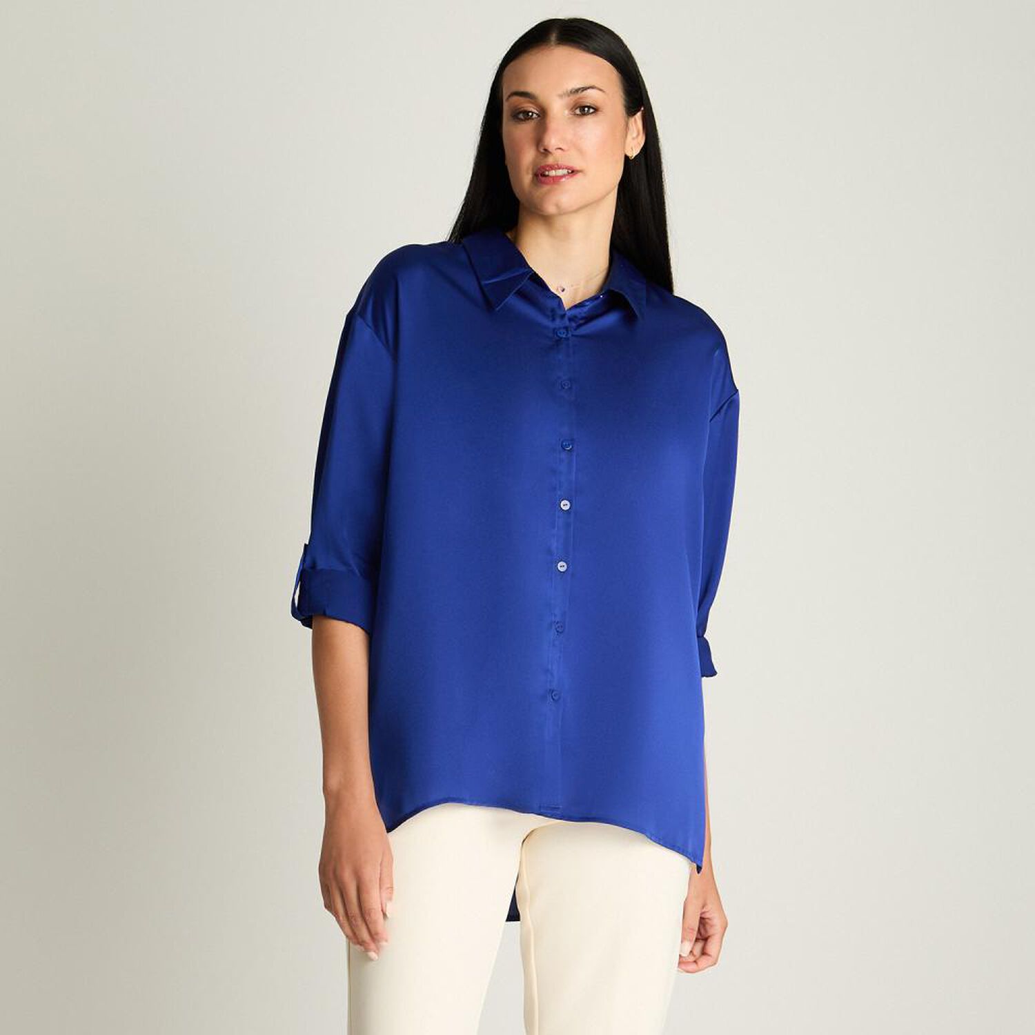 Blusa Con Botones Manga Larga Cuello Camisero Mujer Lorenzo Di Pontti image number 0.0