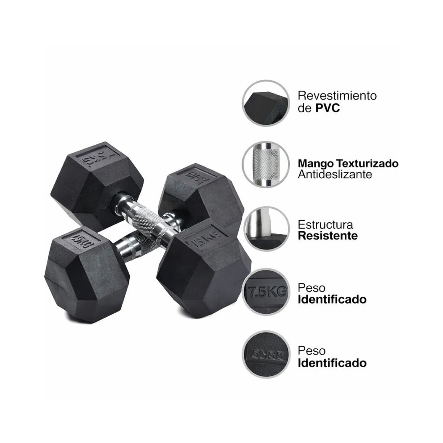 Par De Mancuerna Profesional Hexagonal 7.5 Kg Uso Fitness image number 3.0