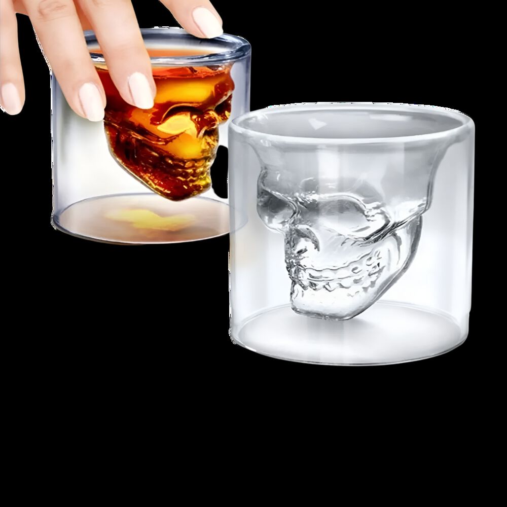 Pack De 4 Vasos Para Whiskey Calavera Maya 75ml Doble Fondo image number 1.0