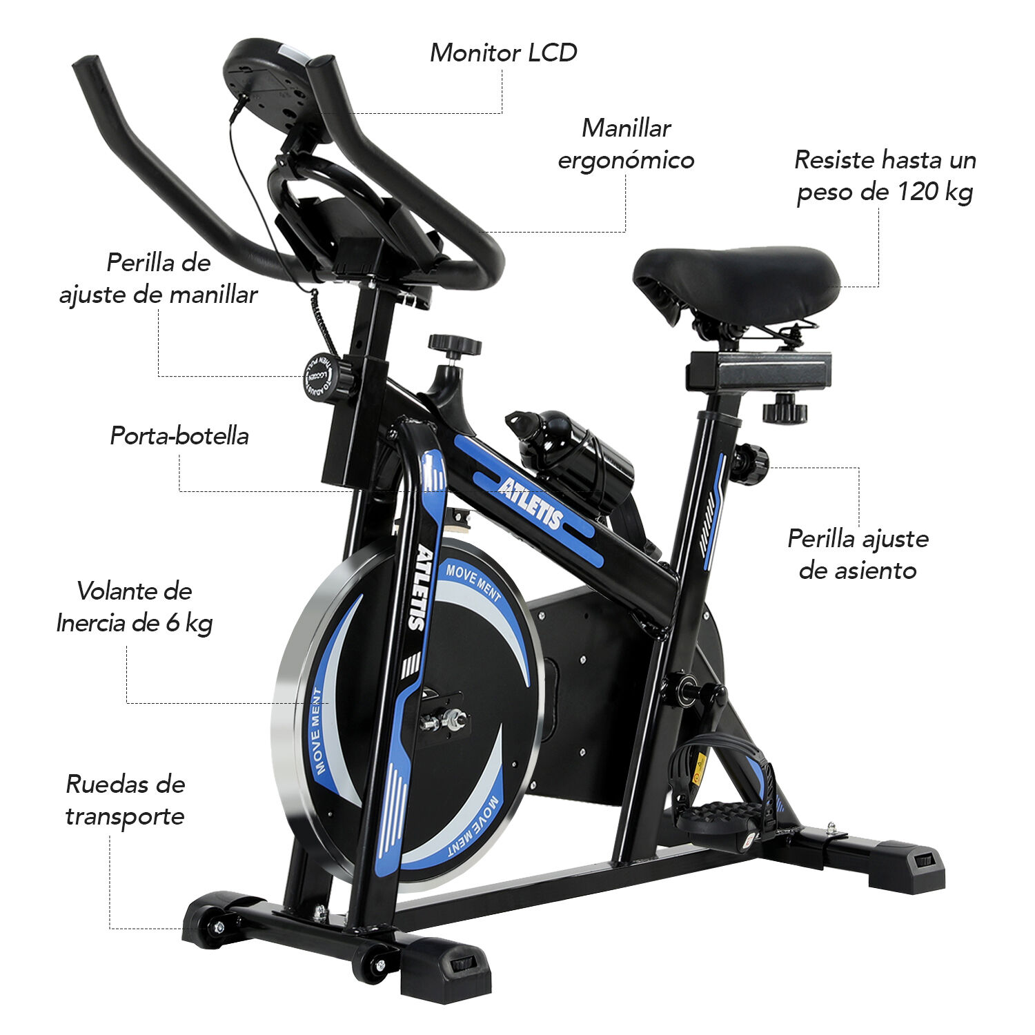Bicicleta Spinning K300 Pro Con Volante Inercia 6 Kg Azul image number 1.0