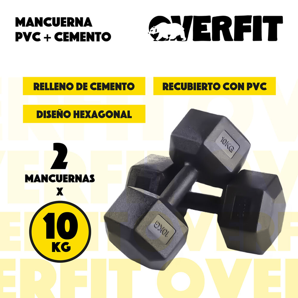 Mancuerna Hexagonal 10kg Par Set X2 Pesas Pvc 20kg Overfit image number 1.0