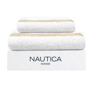 Set 2 Toallas Nautica Mav Cara+mano 100% Algod&oacute;n Alta Calidad Blanco-verde