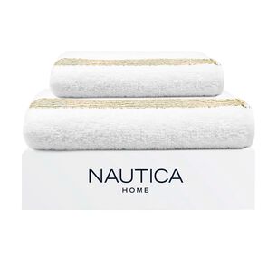 Set 2 Toallas Nautica Mav Cara+mano 100% Algod&oacute;n Alta Calidad Blanco-verde