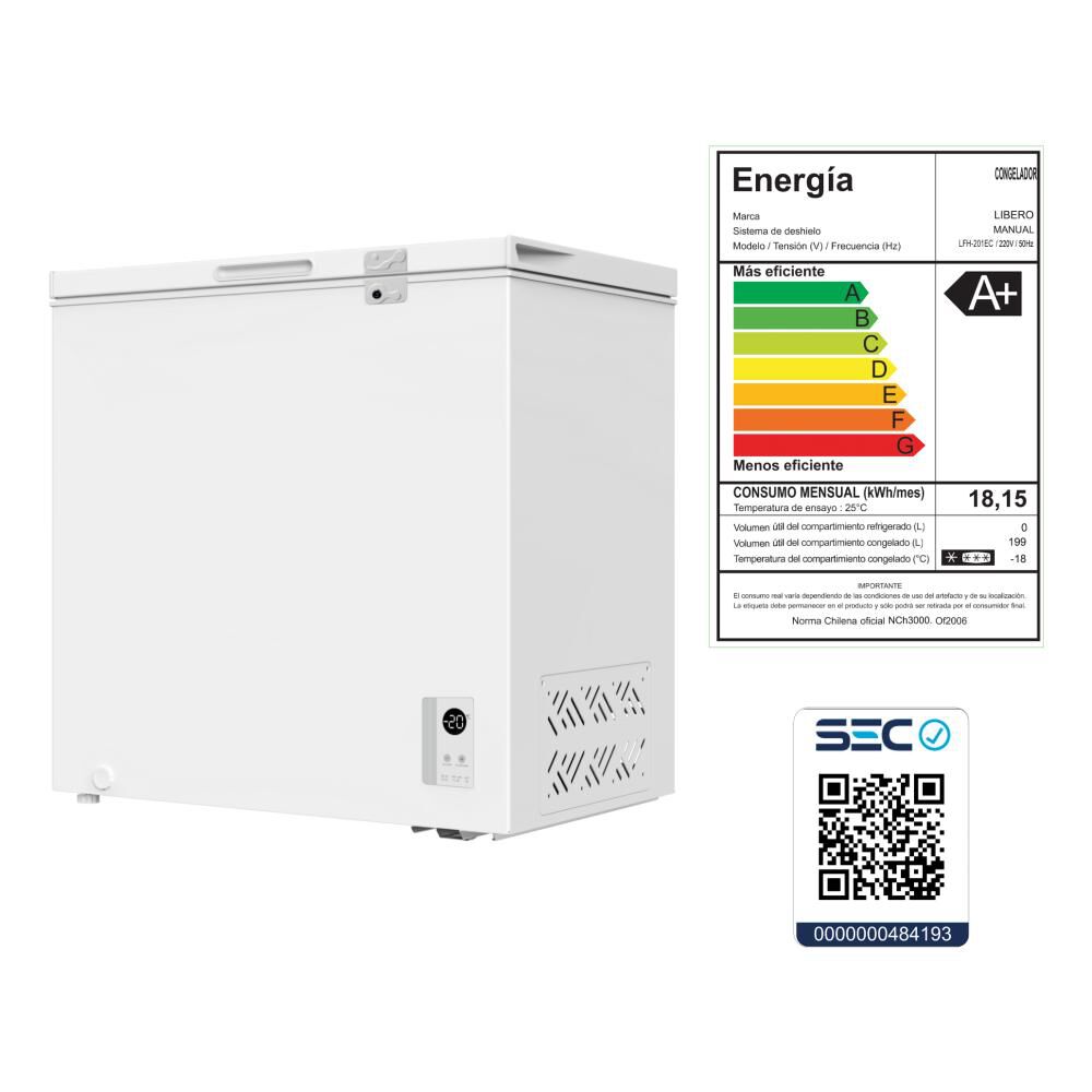 Freezer Horizontal Libero LFH-201EC / Frío Directo / 199 Litros / A+ image number 2.0
