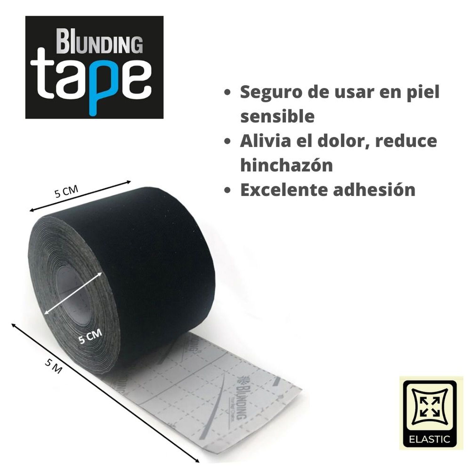 Tape Kinesiol&oacute;gico Blunding Tape Negro (rollo 5cm X 5mts) image number 2.0