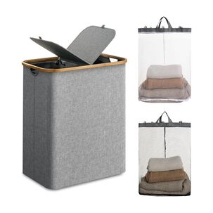 Cesto Para Ropa 2 Compartimentos Gris