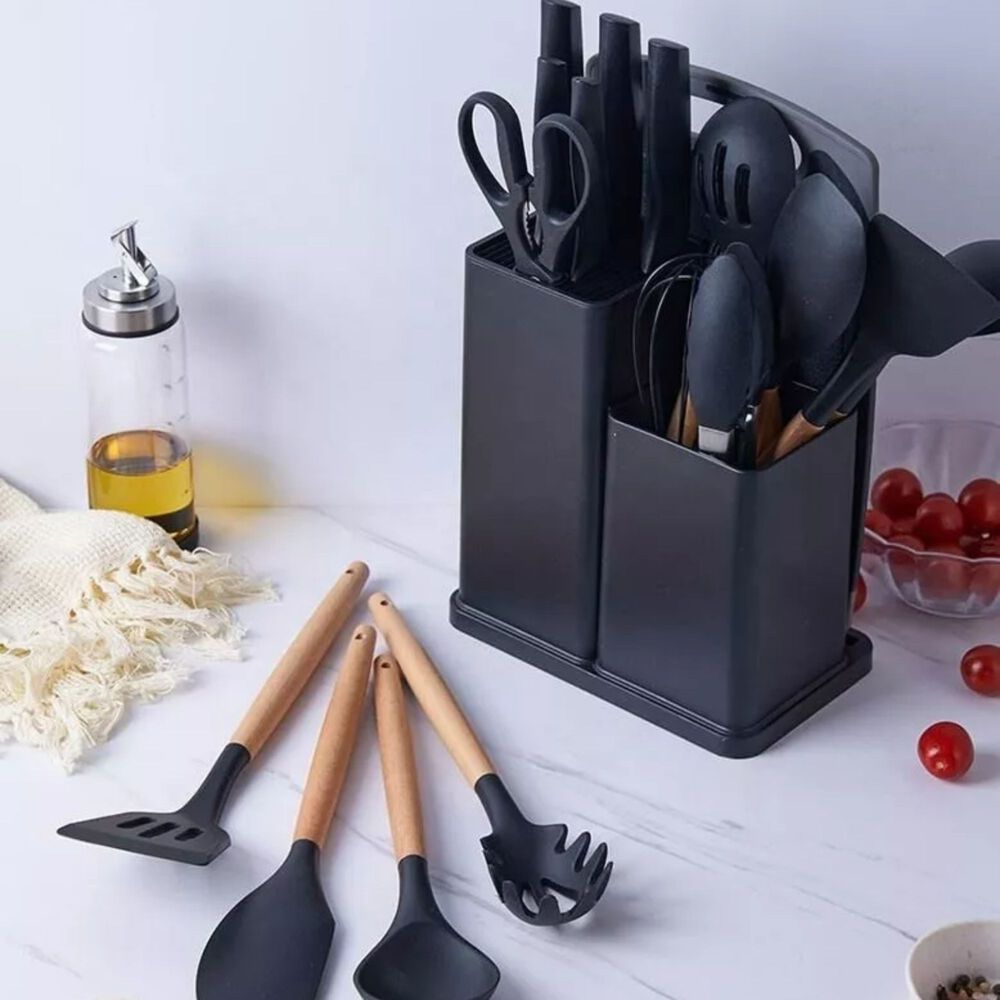 Set 19 Utensilios Cocina Silicona Acero Inoxidable Negro image number 4.0