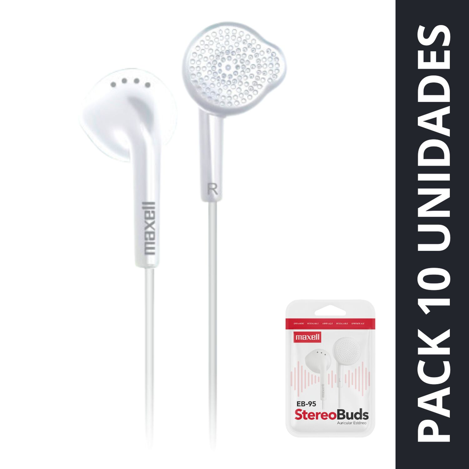 Pack 10 Audífonos Estéreo Básicos De Botón Eb-95 Blanco Bols Blanco