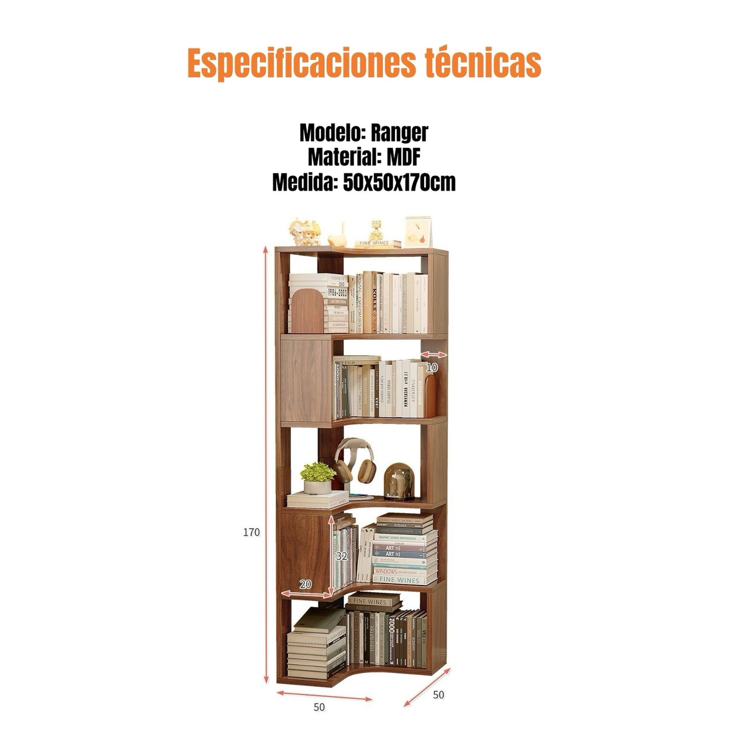 Biblioteca Librero Estanter&iacute;a Blanco 5 Niveles 170cm Ranger image number 2.0