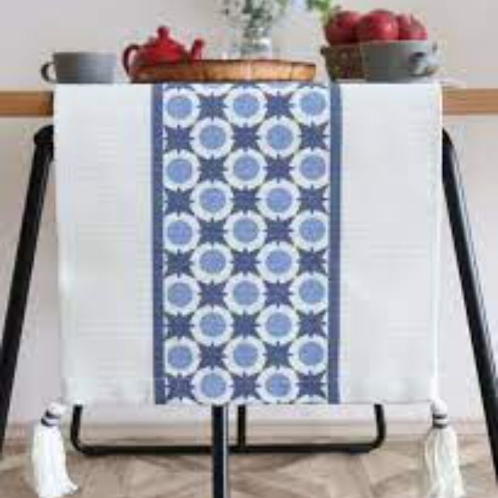 Camino De Mesa Tejido Azul - Dise&ntilde;o Estrella image number 3.0