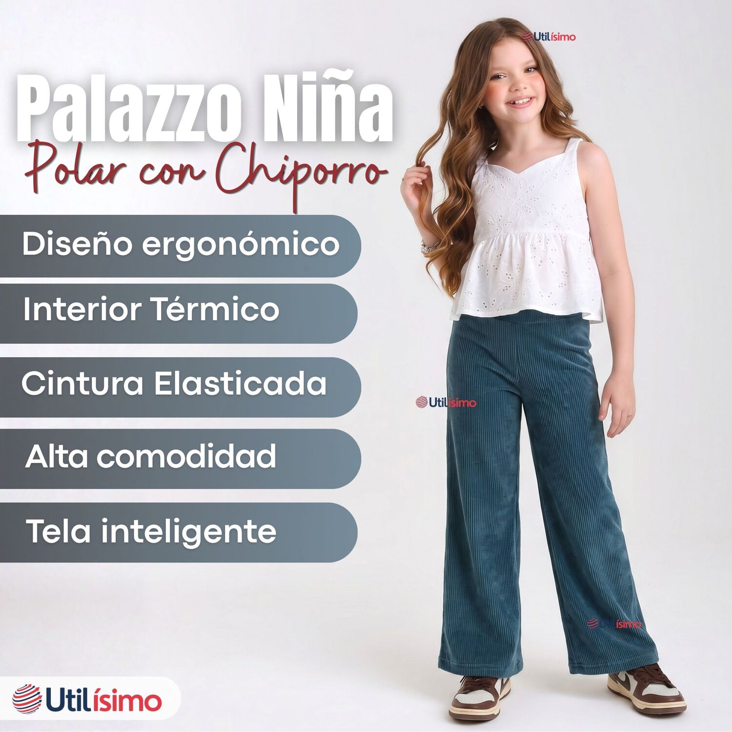 Calza Pantal&oacute;n Palazzo Polar Con Chiporro Ni&ntilde;a Elasticada T&eacute;rmica Verde Agua image number 2.0