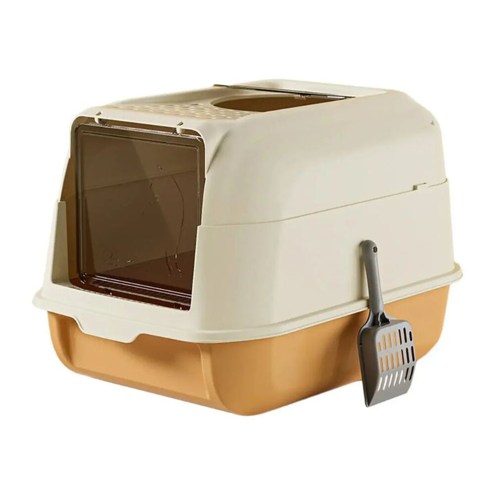 Arenero Para Gatos Ba&ntilde;o Cerrado Antisalpicaduras Con Pala Naranja image number 0.0