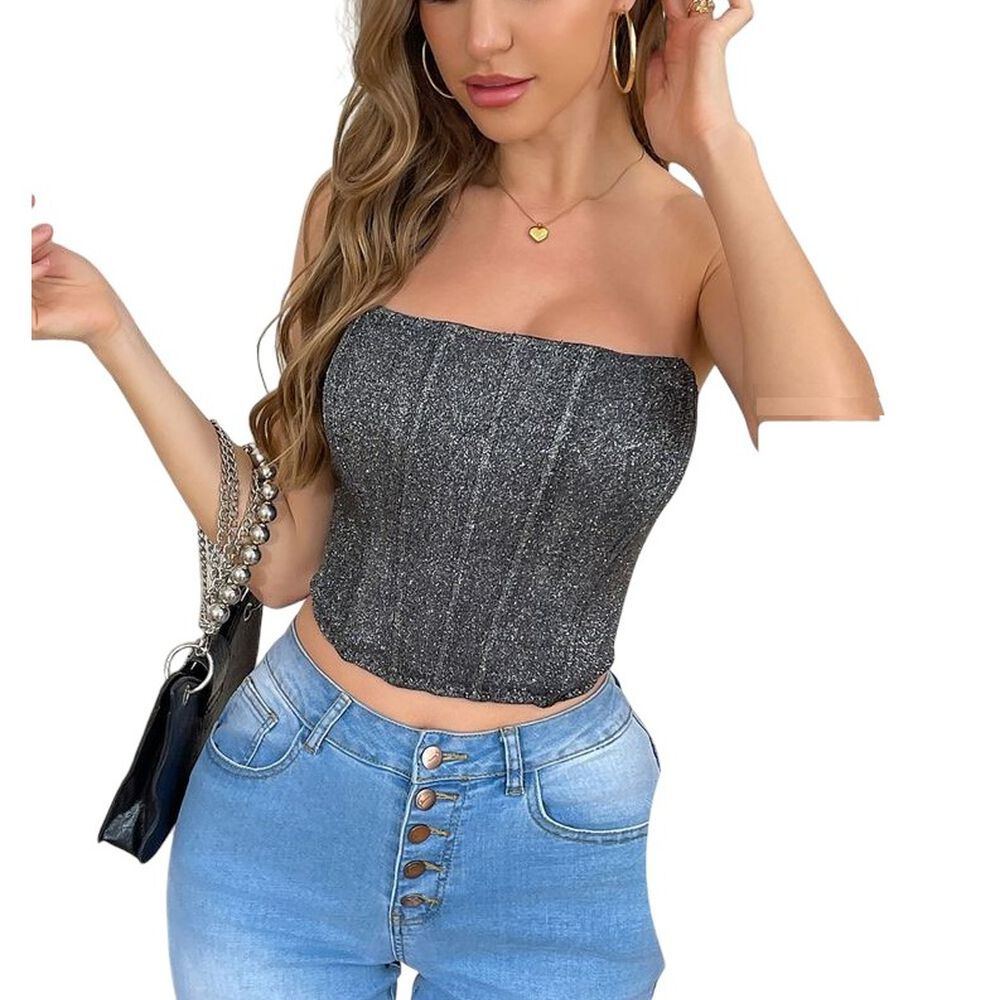 Corset Elasticado Con Brillos - Crop Top Para Mujer image number 0.0