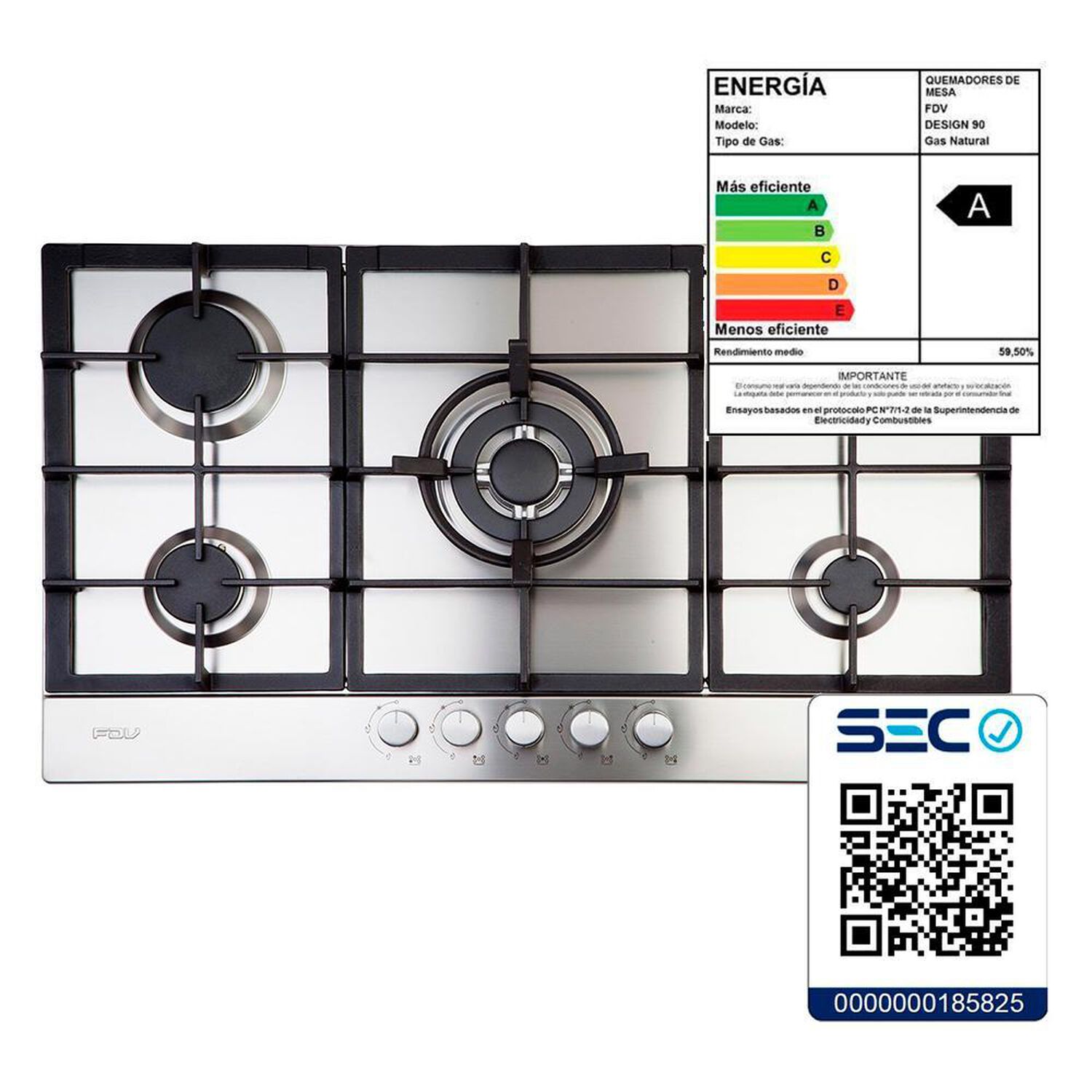 Encimera A Gas FDV Design 90 5GLSTX NAT / 5 Quemadores image number 4.0