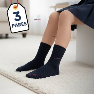 Pack 3 Calcet&iacute;nes Escolares Corto Acr&iacute;lico Azul Ni&ntilde;o Y Ni&ntilde;a