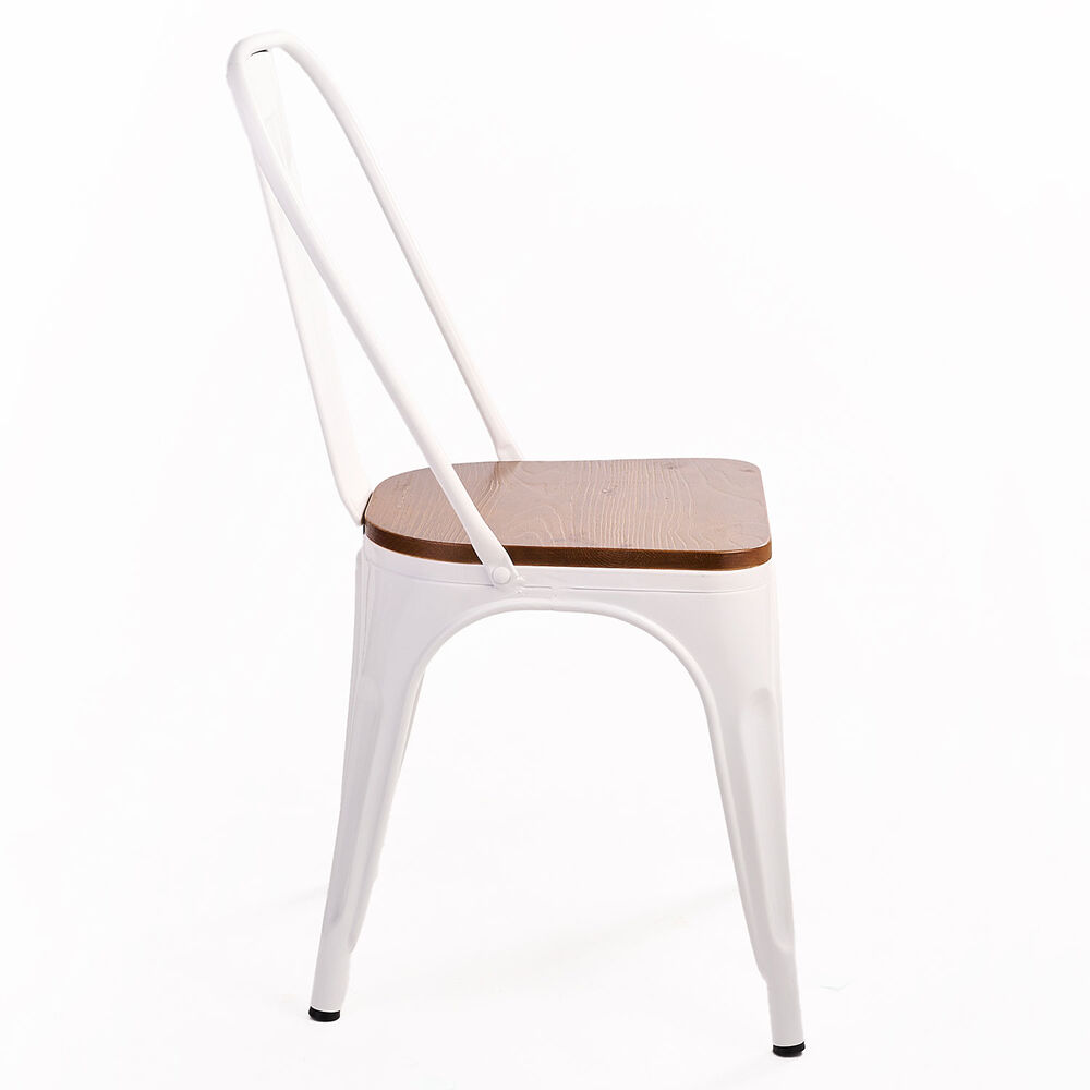 Pack 4 Silla Tolix Vintage Con Asiento De Madera Blanco image number 3.0