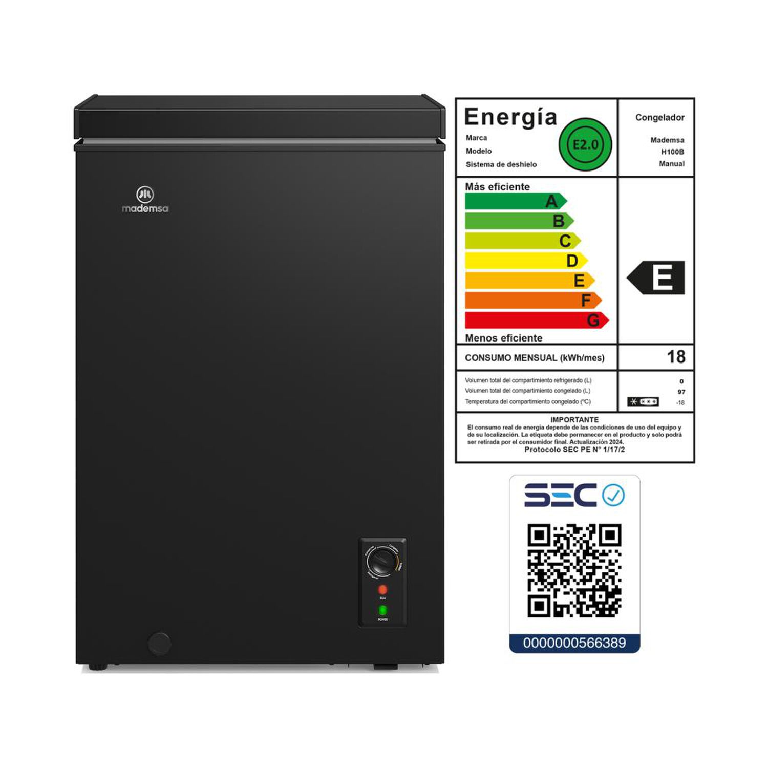 Freezer Horizontal Mademsa H100b / Fr&iacute;o Directo / 97 Litros / E image number 9.0