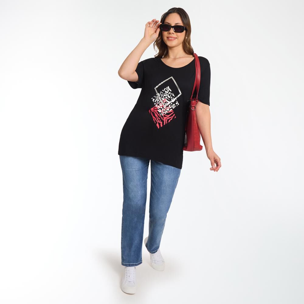 Polera Lisa Dise&ntilde;o Frontal Manga 3/4 Cuello Redondo Mujer Sexy Large image number 1.0