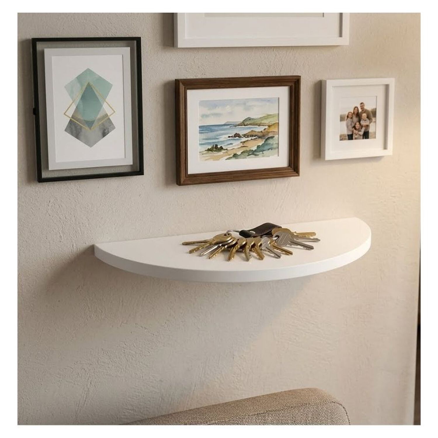 Repisa Flotante Semicircular Moderna Madera Blanca 40cm image number 4.0