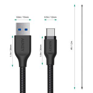 Aukey Cable Trenzado Usb Tipo-c A Usb 3.1 1.2m Negro - Cb-ac1