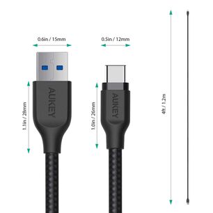 Aukey Cable Trenzado Usb Tipo-c A Usb 3.1 1.2m Negro - Cb-ac1
