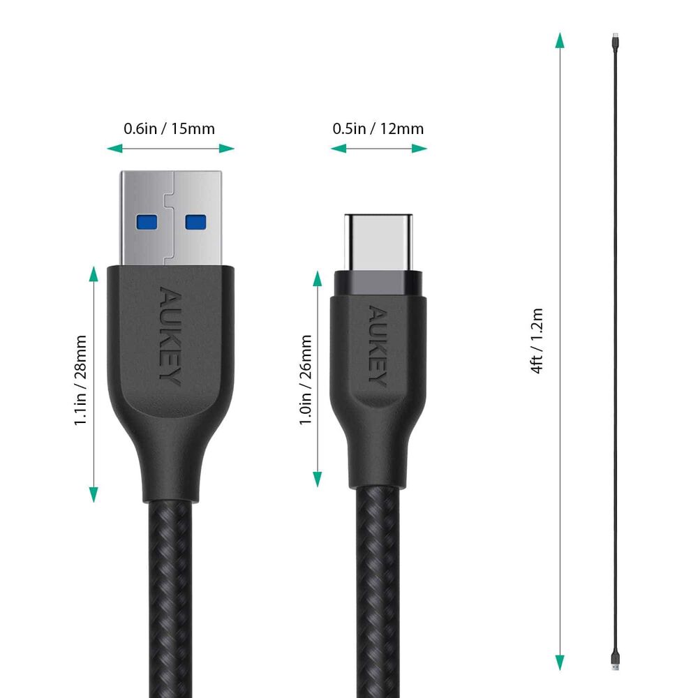 Aukey Cable Trenzado Usb Tipo-c A Usb 3.1 1.2m Negro - Cb-ac1 image number 1.0