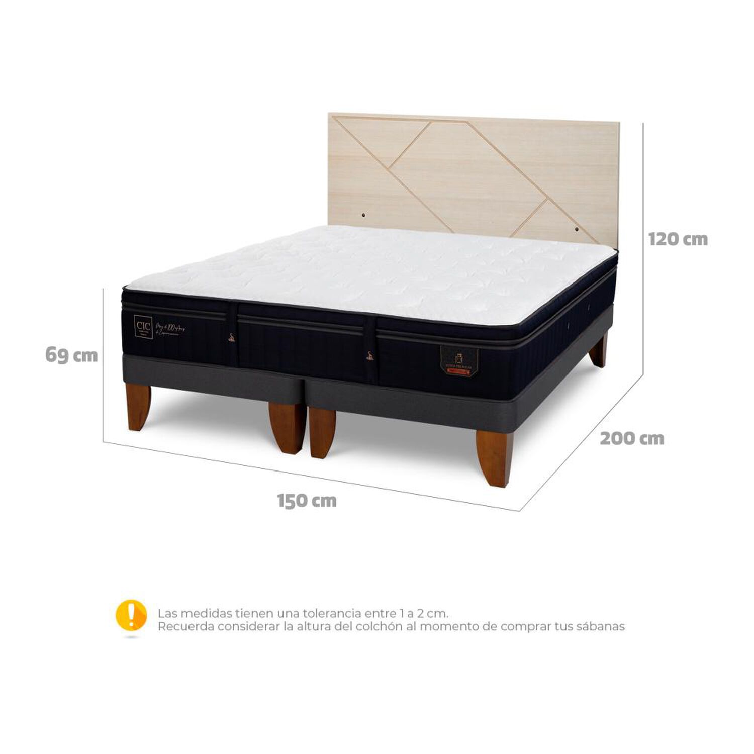 Cama Europea Cic Linea Premium / 2 Plazas / Base Dividida + Respaldo image number 6.0